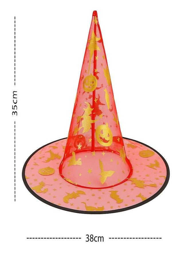 YUPPIN Red Witch Hat with Golden Print - Fancy Halloween Costume Hat for Kids & Adults Party Cosplay - Image 2